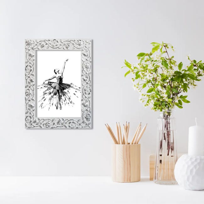 Cornice INSPIRE Fiore bianco e argento satinato per foto da 60x80 cm