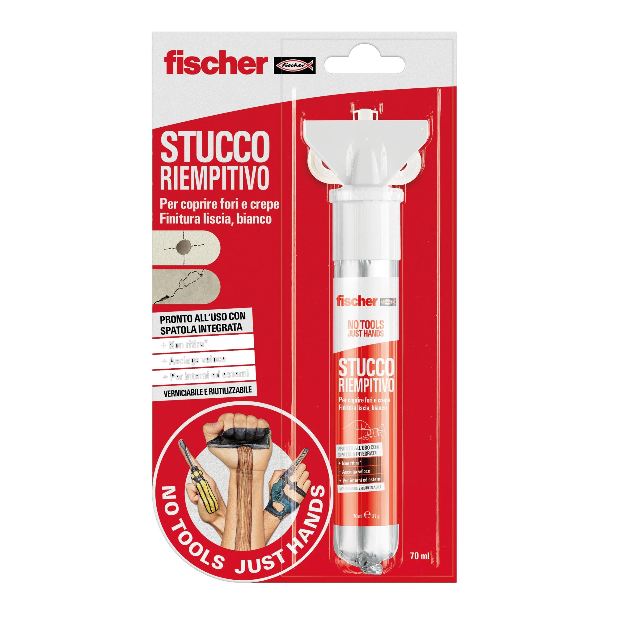 Fischer 552152 – Stucco Riempitivo, in tubetto con spatola integrata, per  coprire fori e crepe, finitura liscia, Colore bianco, 70 ml