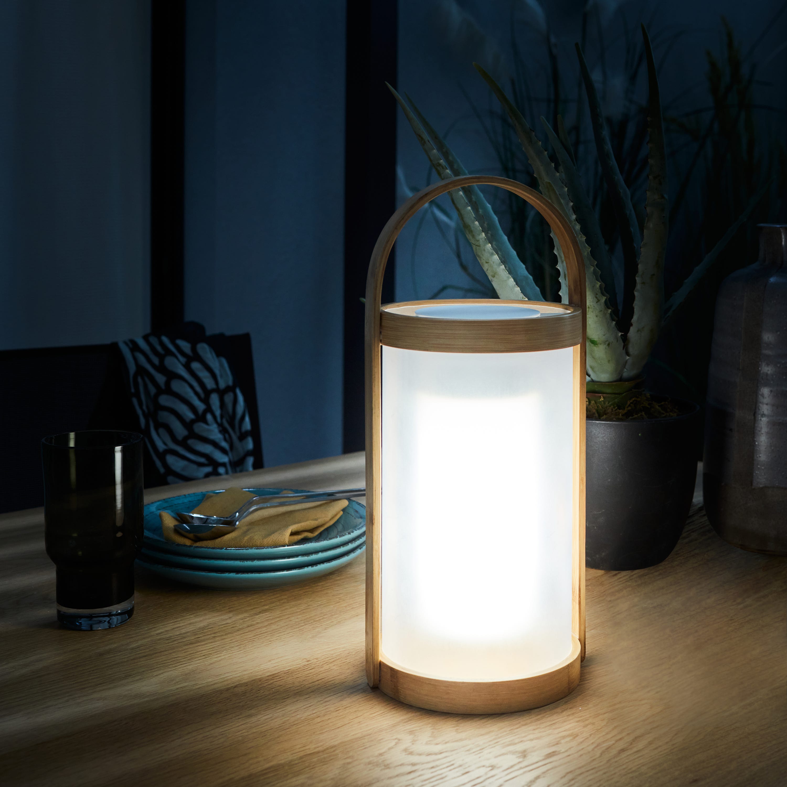 Lampada da esterno senza fili Cardea H 32 cm, in bambù, luce bianco  naturale, LED