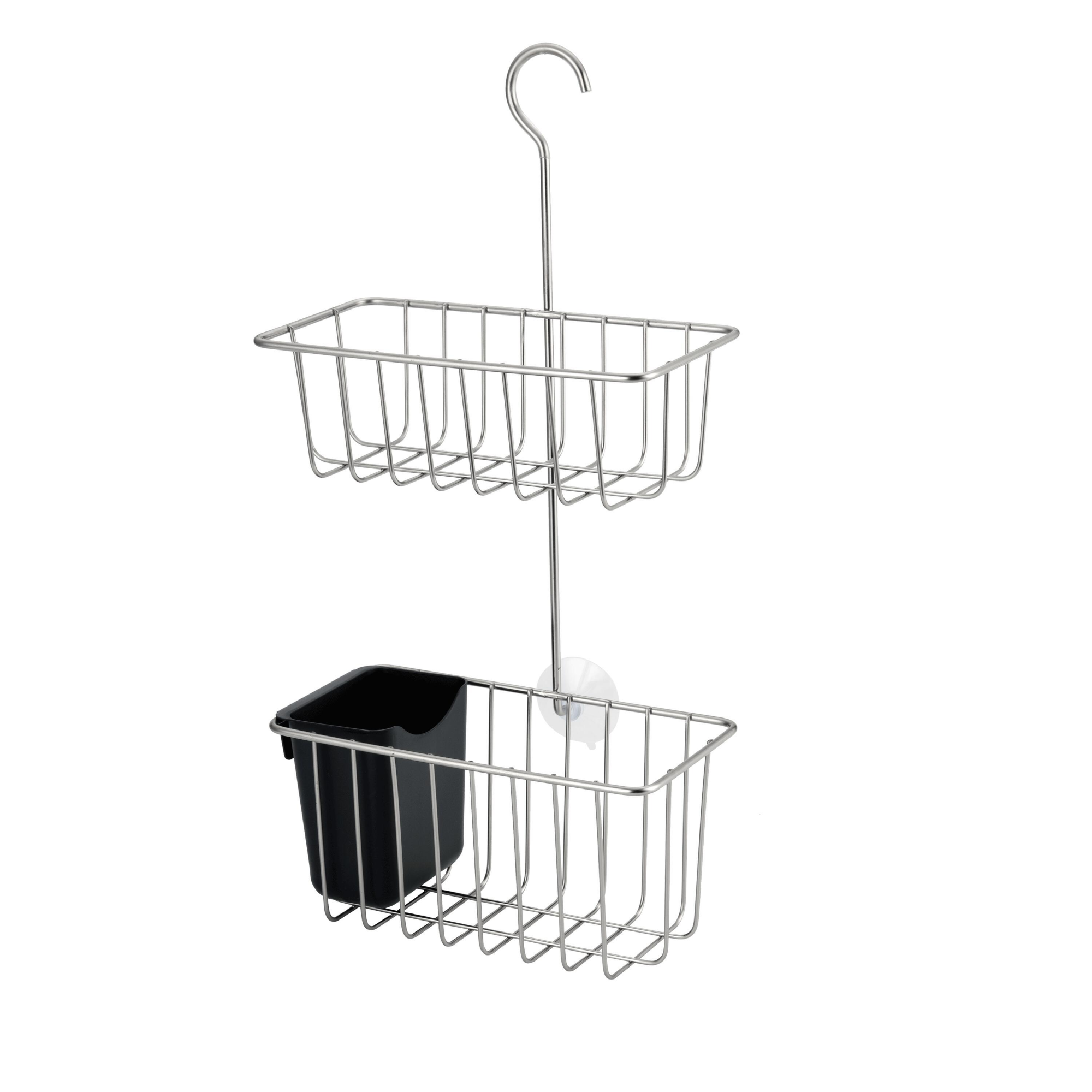 2 Ripiani Angolari Per Doccia Adesivi, Organizer In Acciaio Inox Senza Fori, Portaoggetti Bagno Con Ganci, Per Shampoo E Saponi, 90° - copertina