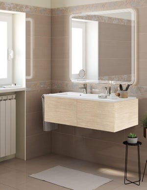 Kiamami Valentina Arredo bagno sospeso 80cm rovere grigio con frontale  bianco e lavabo soprapiano Lotto