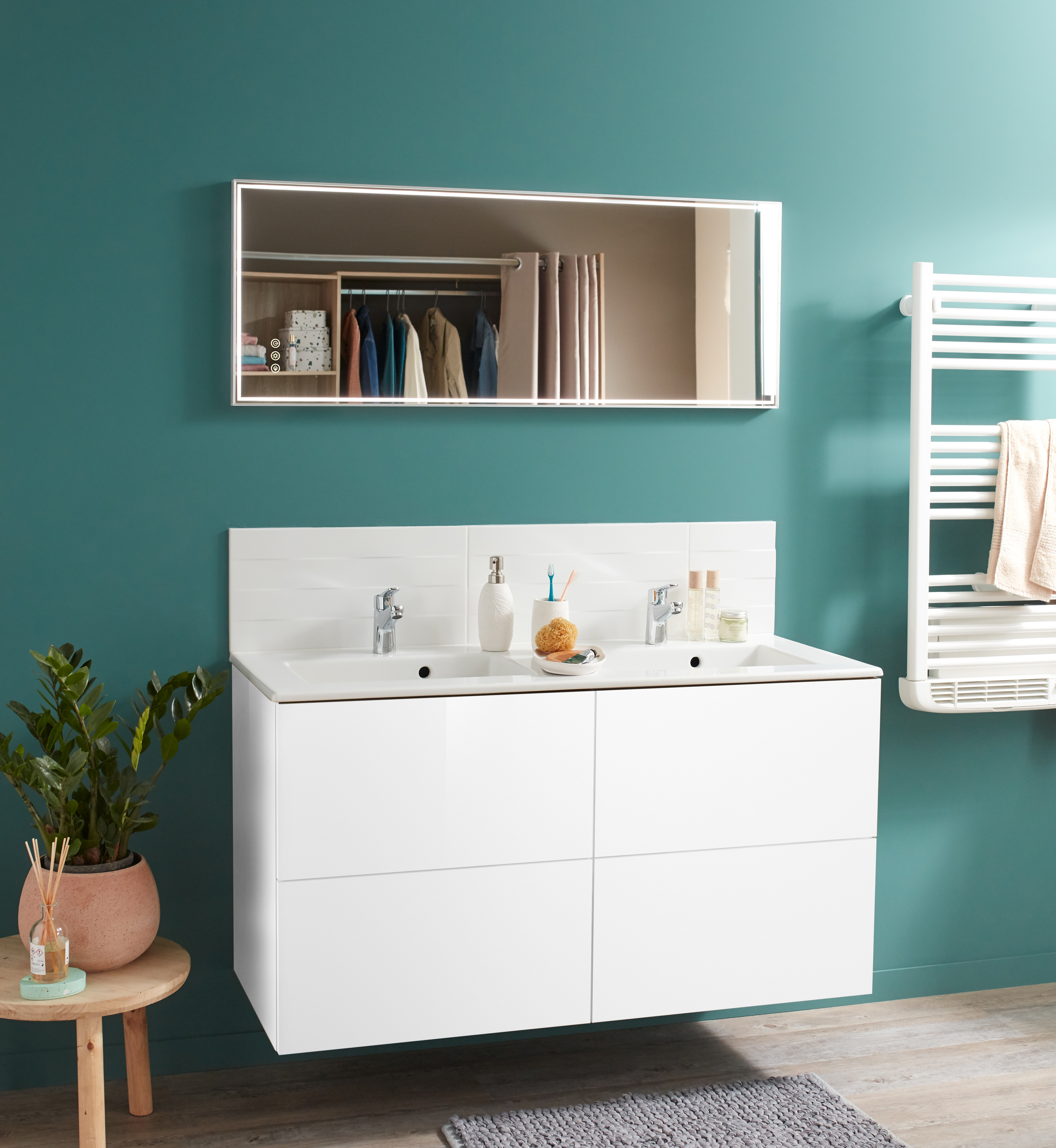 Mobile sottolavabo e lavabo Neo bianco L 120 x P 48.5 H 65 cm