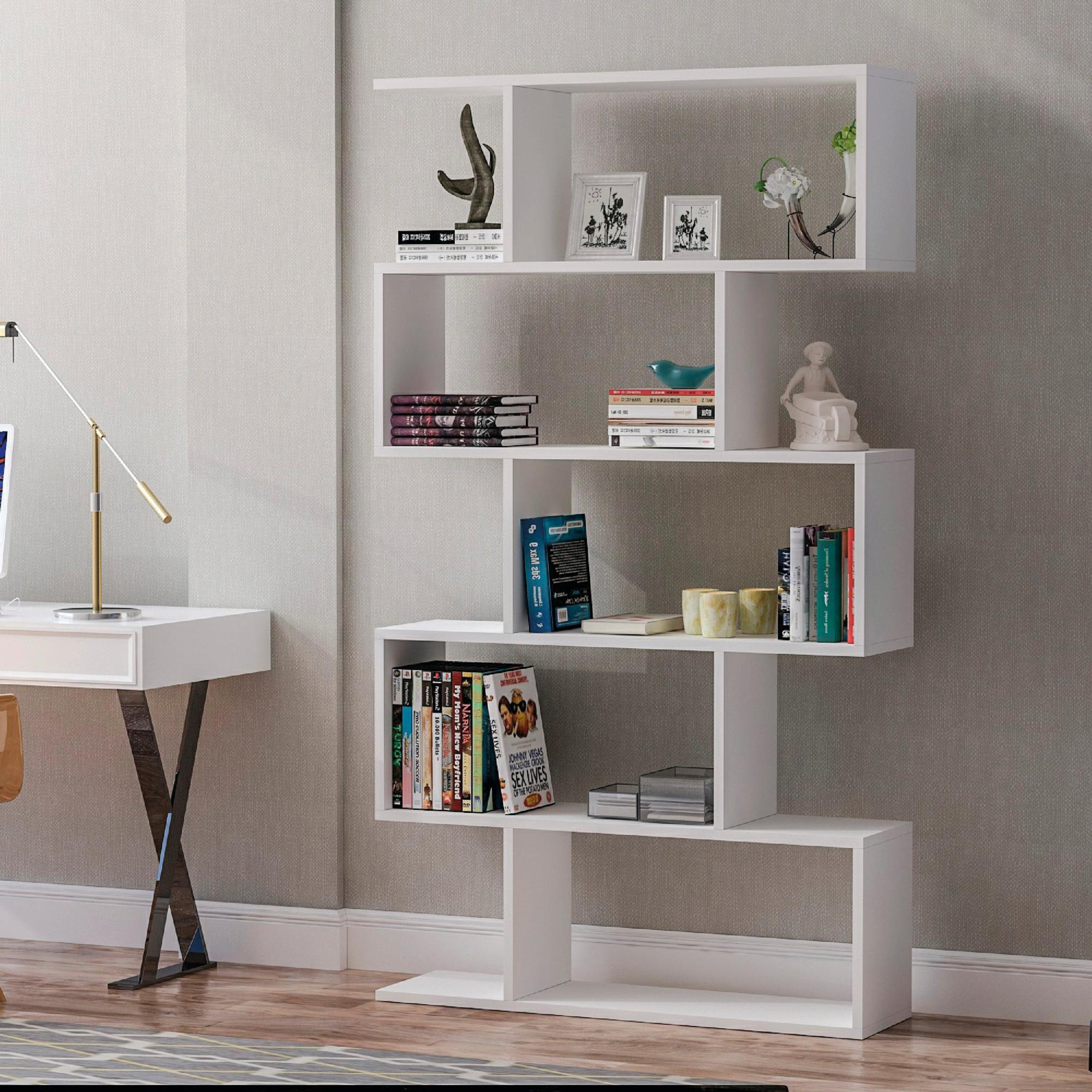 COTUBLR Libreria A 5 Ripiani 60x30x160 Cm, Scala Moderna In Metallo E Legno, Mensola Con Cinghia Anti-ribaltamento, Per Soggiorno, Camera, Ufficio, Nero