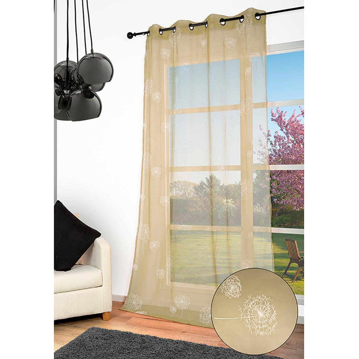 Tenda A Occhielli Esprit Home Beige | Tendaggio Semitrasparente In Cotone E Poliestere Con Strisce Longitudinali