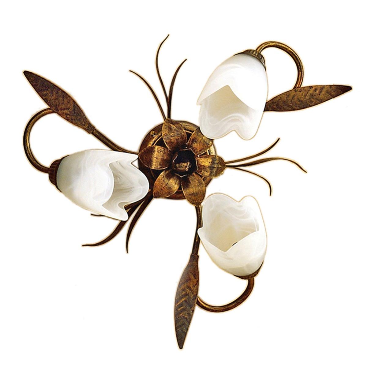 ONLI Plafoniera Lucrezia 3 Luci Bronzo – Diametro 53 Cm, Stile Floreale, Made In Italy (attacchi E14)
