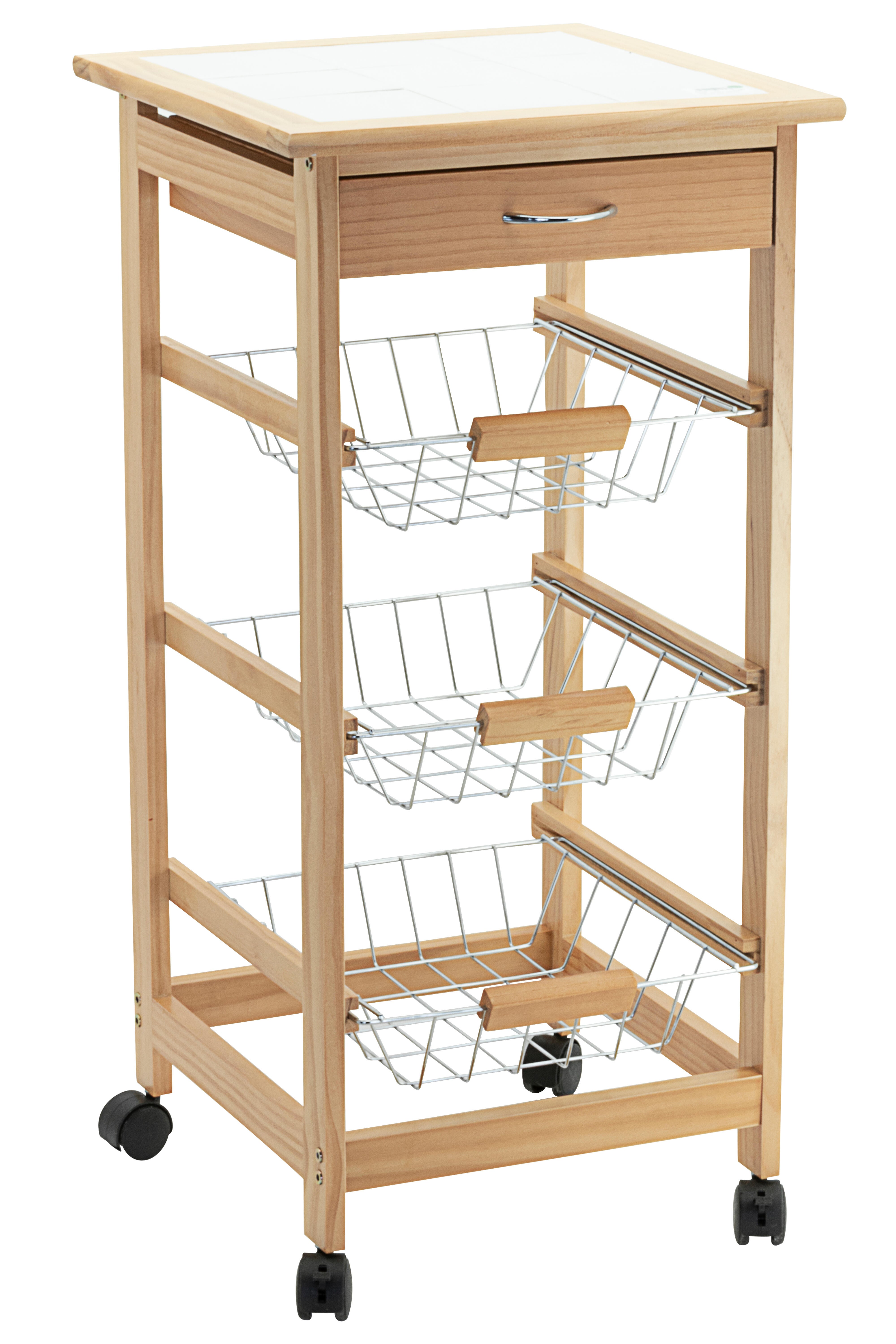 Carrello da Cucina con Cassetto 66x36x79 cm Armadietto e Cestino in Legno