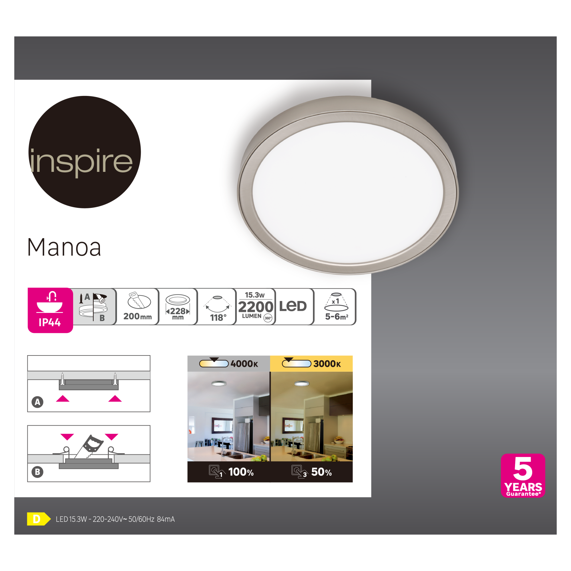 Planetitaly Polla Portafaretto Tondo Da Incasso Per Cartongesso, Foro 70mm, Colore Nero, Supporto Lampade LED GU10 E GU5.3 - 3