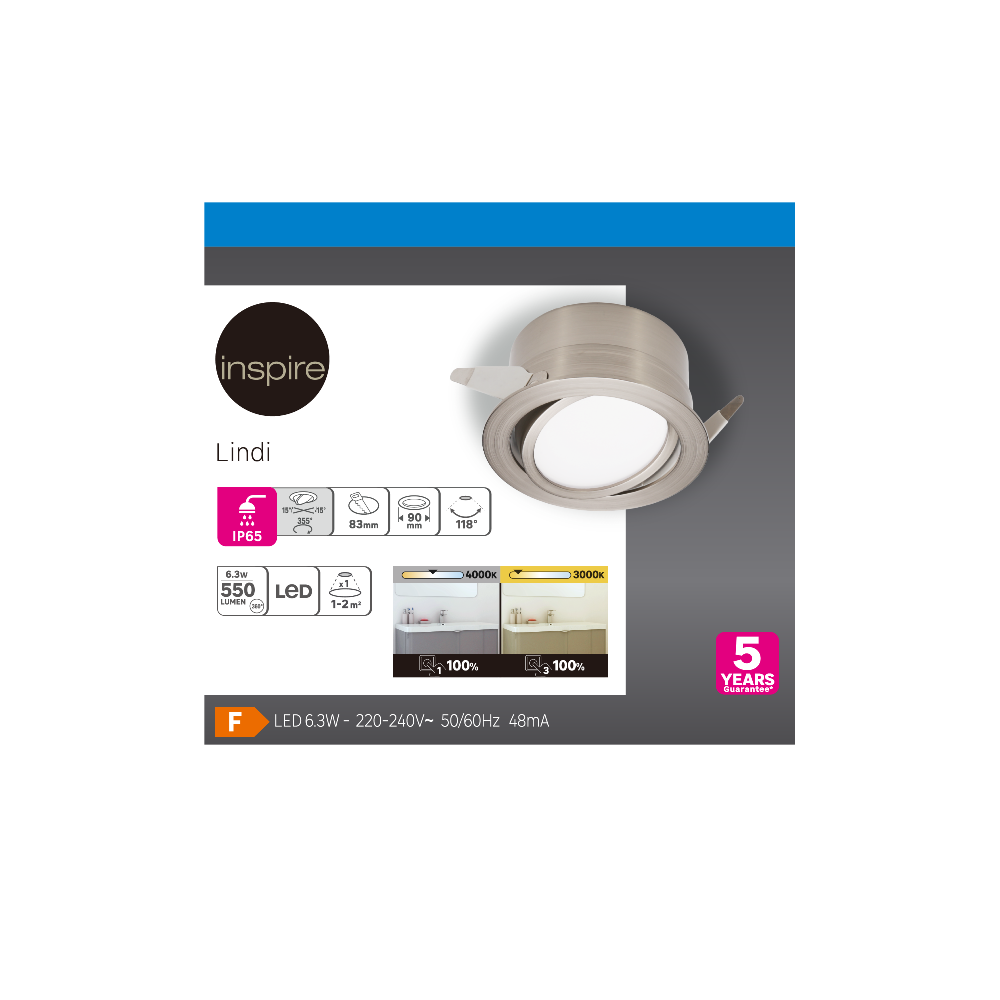 Faretti LED Da Incasso CCT A2ZWORLD 9W 900lm - 3 Tonalità (3000K/4200K/6500K), Foro 90 Mm, Angolo 120°, IP20