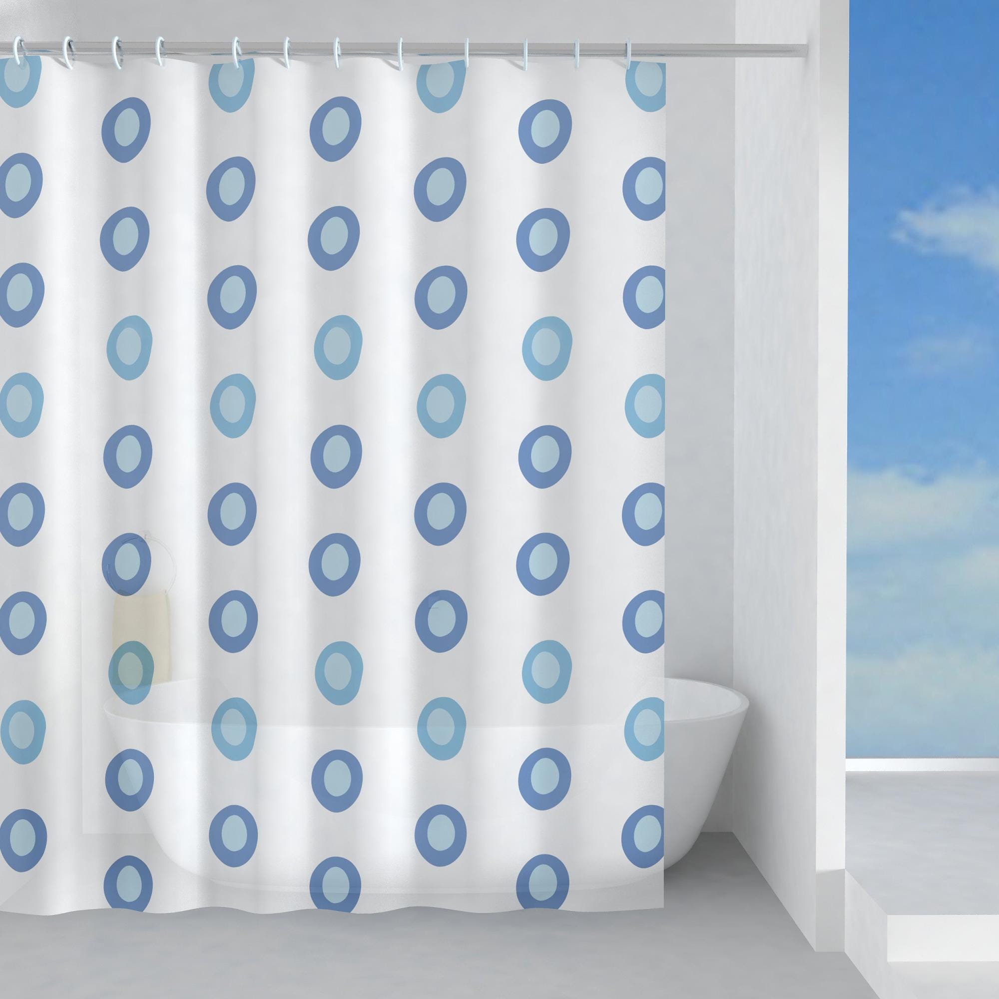 Tenda doccia Oblo' in peva azzurro L 120 x H 200 cm