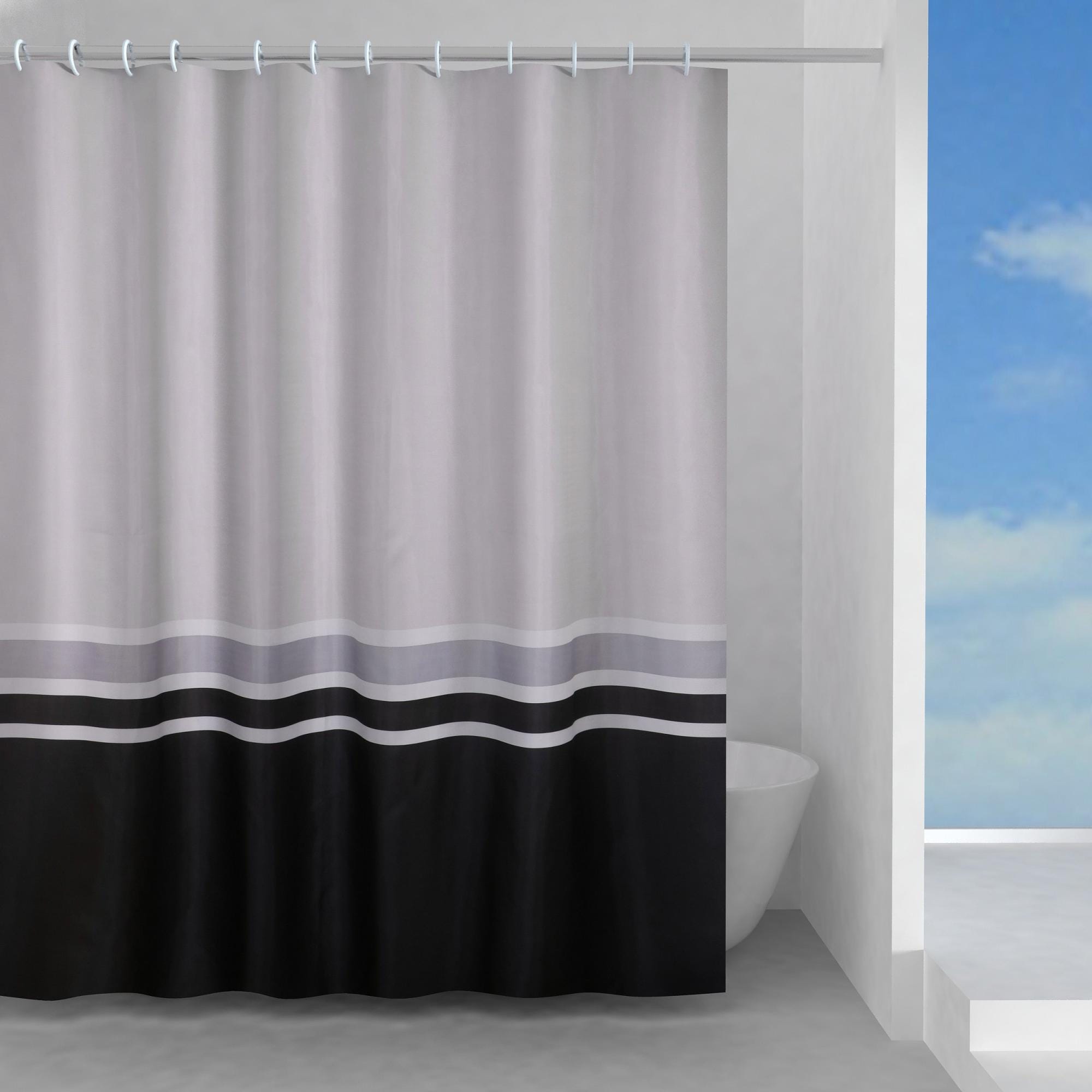 Tenda doccia Elegance in poliestere bianco/grigio/nero L 120 x H 200 cm