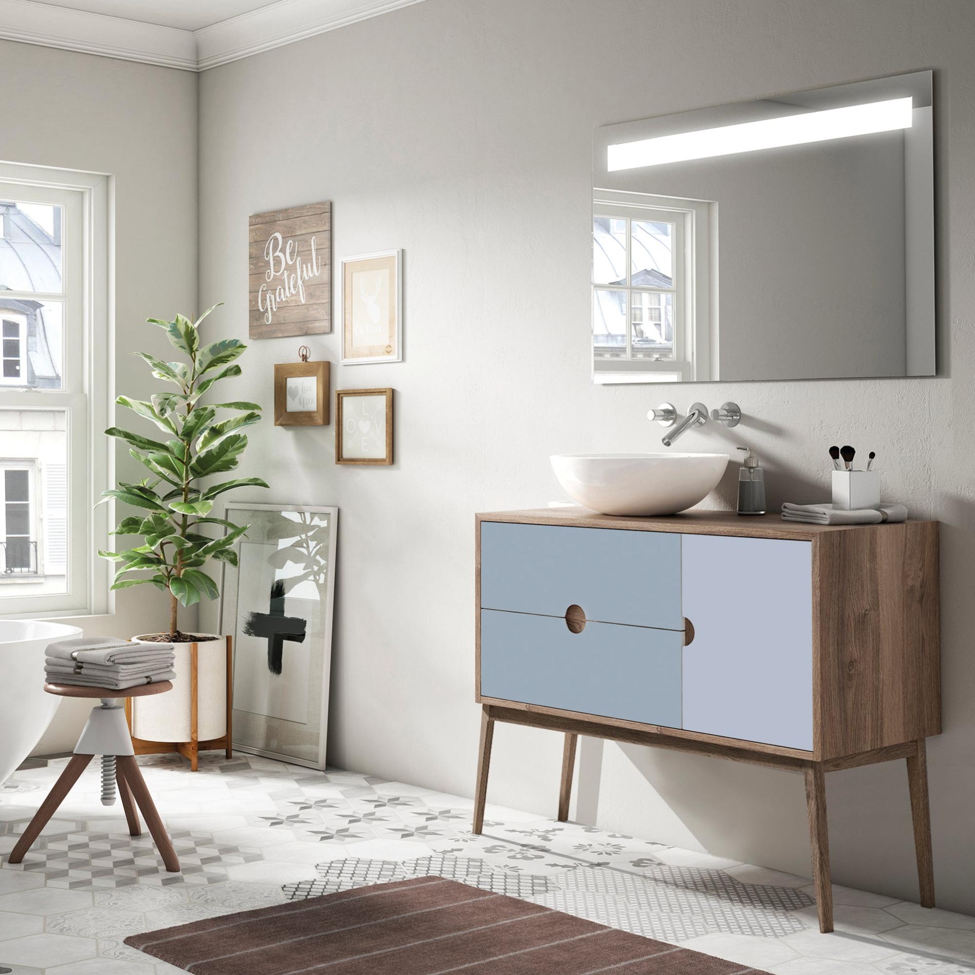 Set di mobile sottolavabo e lavabo Kompas rovere/celeste L 100 x P 45 H ...