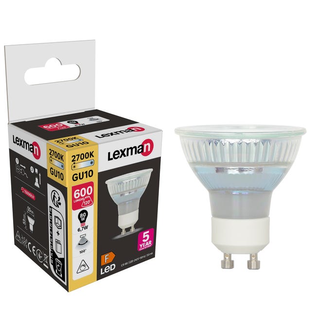 Breakdown All pause Lampadina LED, GU10, faretto, trasparente, luce calda, 6.7W=600LM (equiv 80  W), 100° dimmerabile, LEXMAN | Leroy Merlin