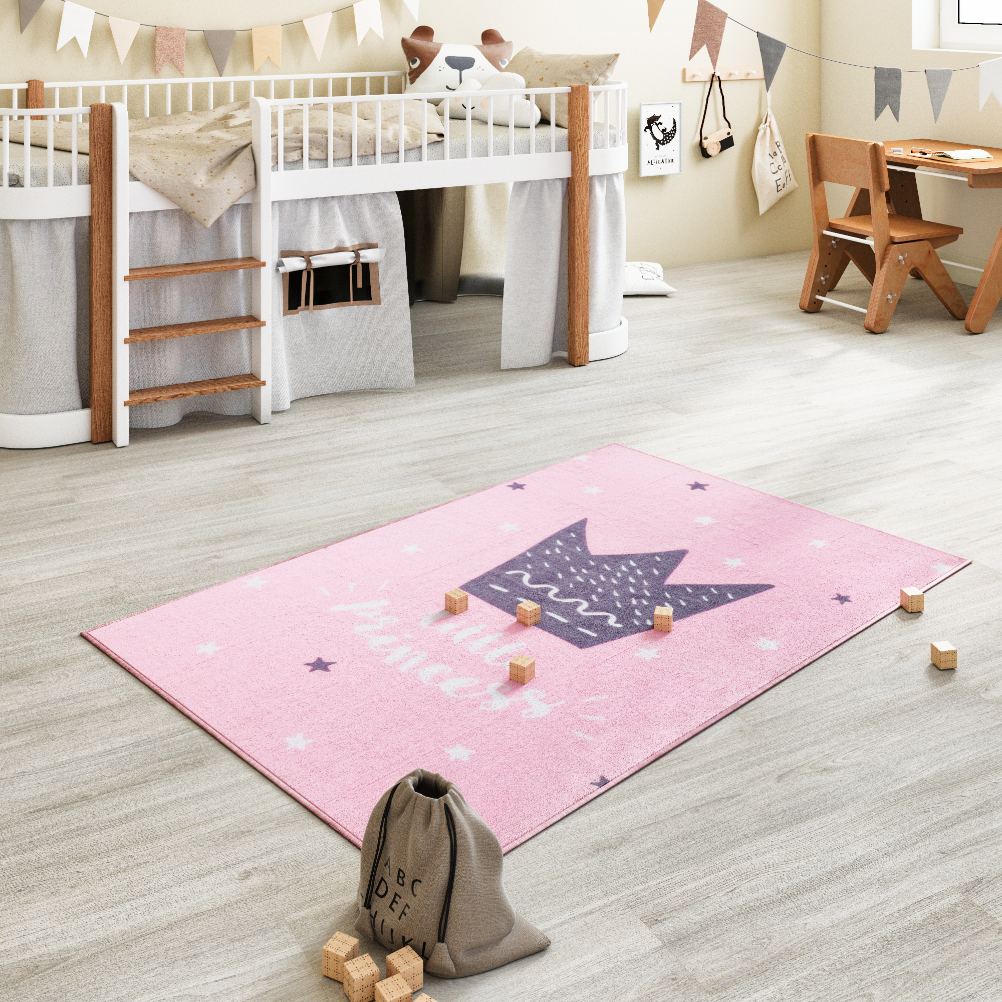 Tappeto lavabile con stelle in cotone Grigio-Bianco ÉTOILES