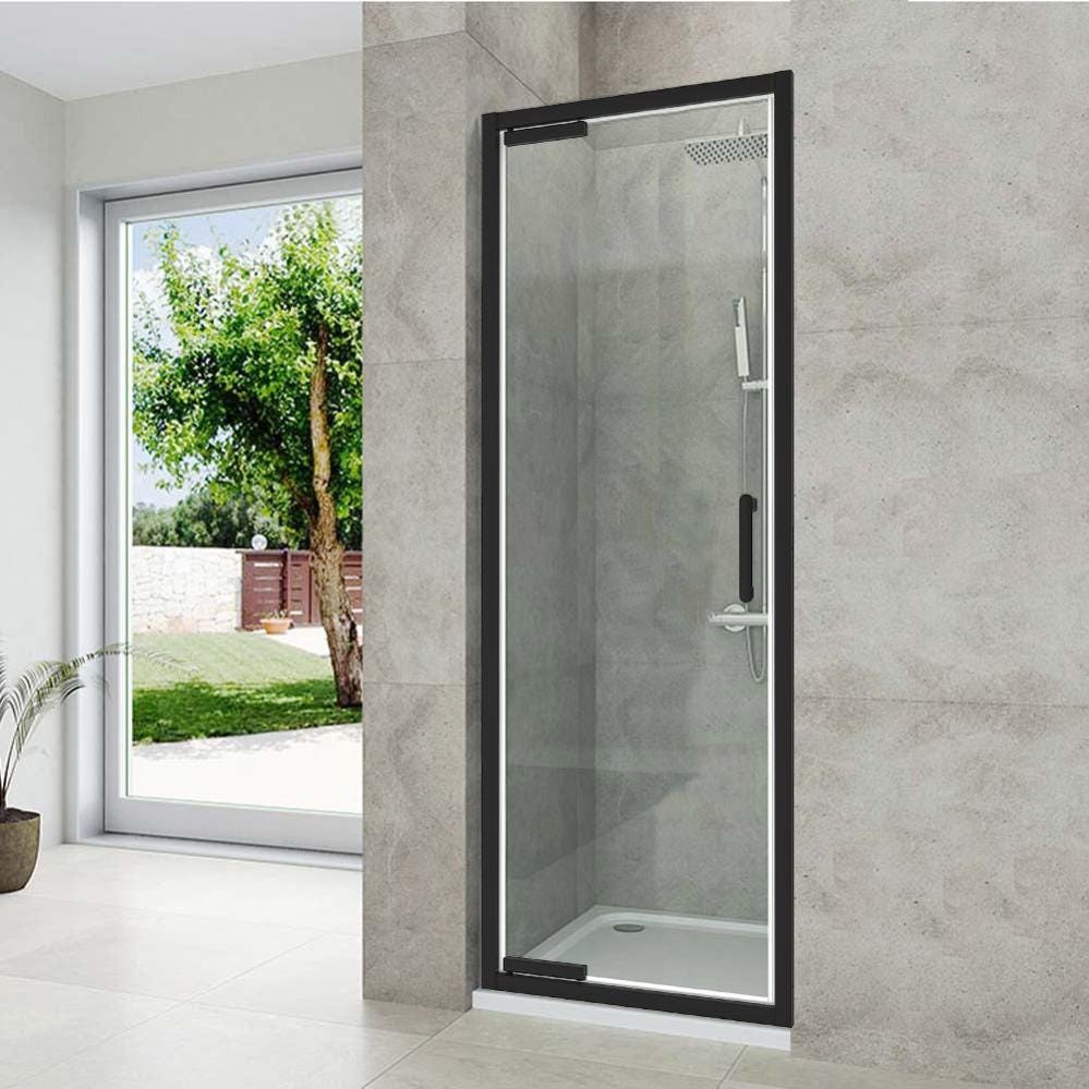 Porta doccia battente Easy 80 cm, H 190 cm in vetro, spessore 6 mm  trasparente nero, porta doccia 80 cm