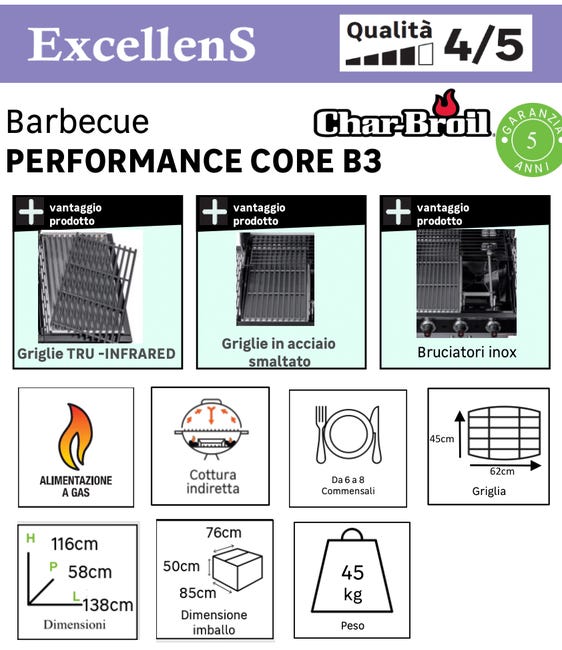 Barbecue a gas CHAR-BROIL PERFORMANCE CORE B 3 CABINET 3 bruciatori - 4