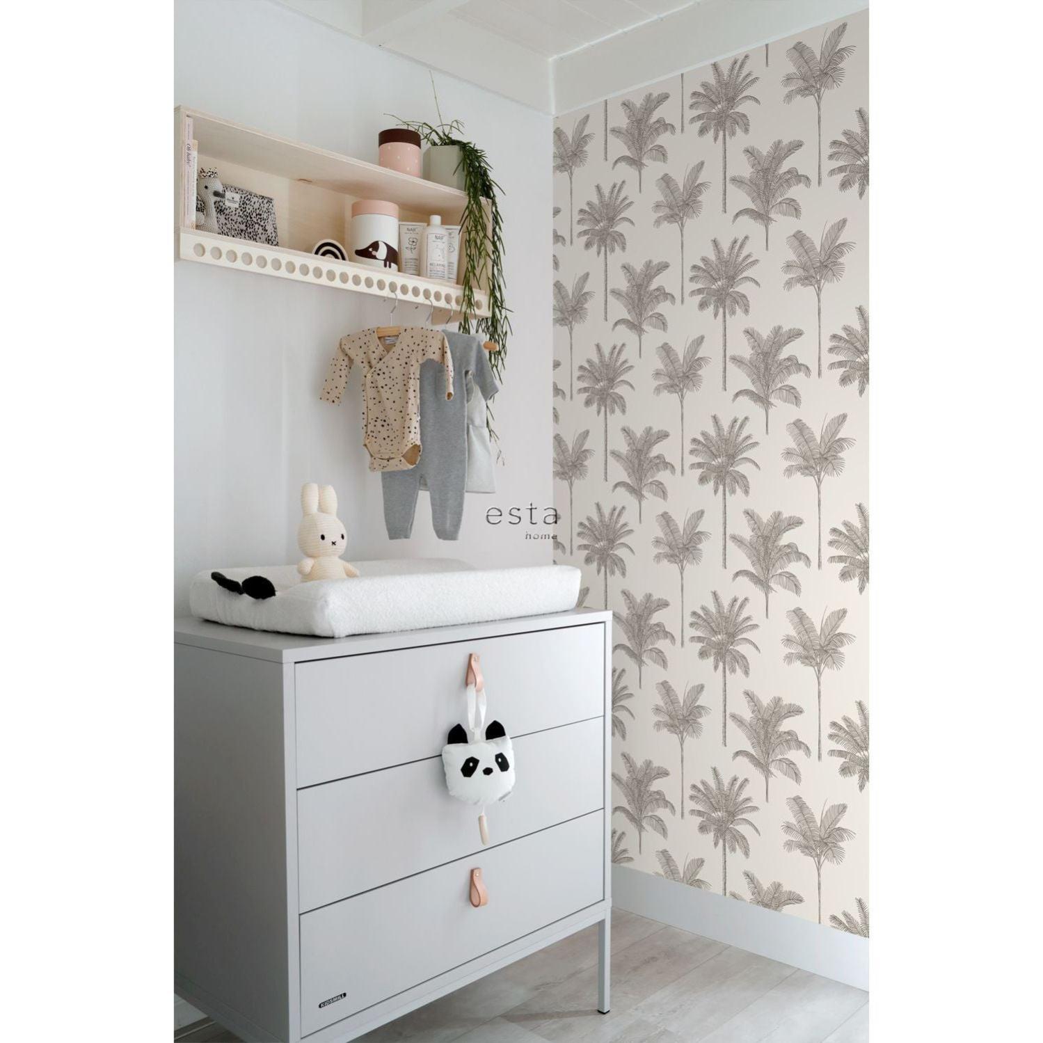 Carta Da Parati Palme In Tessuto Non Tessuto - Design Moderno 10.05m X 0.53m | Beige/Crema/Grigio | A.S. Creation - Foto 13