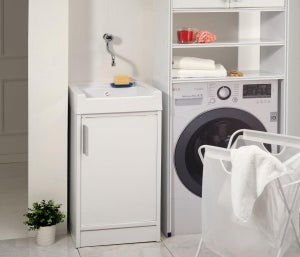 Mitepek - Mobile porta lavatrice con lavatoio, resina bianco