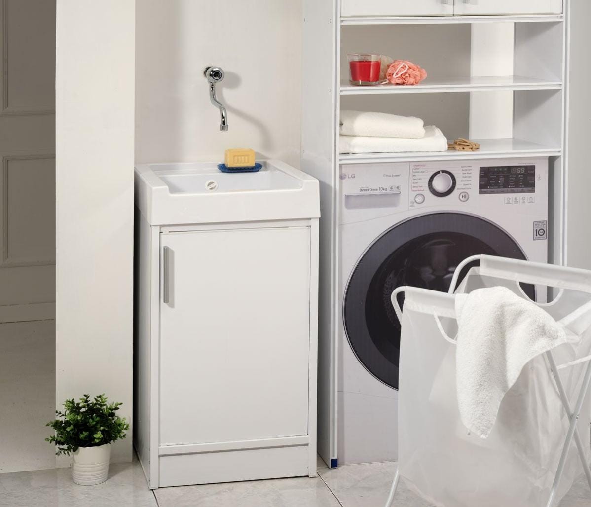 Mobile lavanderia con lavabo incluso ADA bianco ottico L 45 x P 50 x H 84  cm
