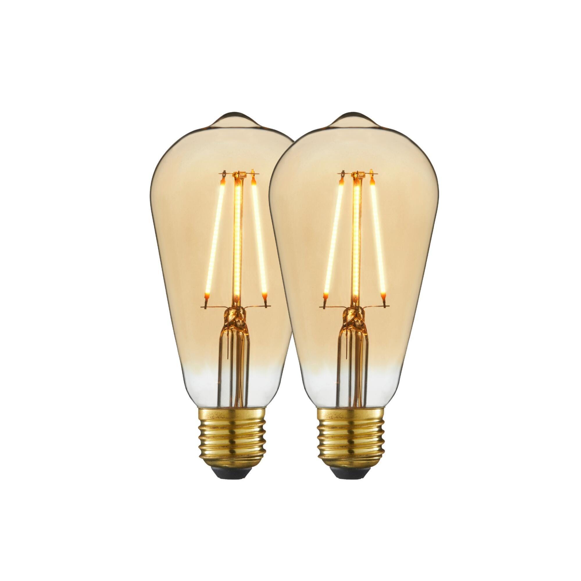 Set da 2 lampadine LED, goccia, ambrato, luce calda, 3.5W=300LM (equiv 25  W), 330° , LEXMAN