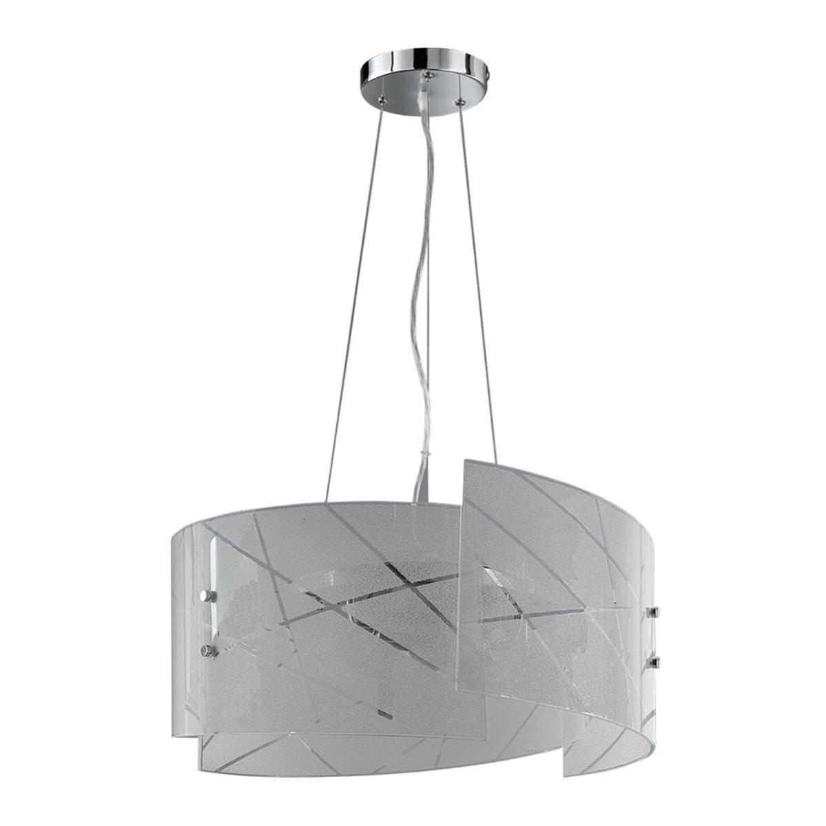 Lampada A Sospensione Trio SANDRINA 3 Luci E27 40W - Cromo E Vetro Satinato Rigato 50cm - 2