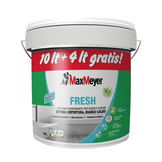 Pittura per interni, MAX MEYER Fresh A+ bianco opaco, 14 L | Leroy Merlin