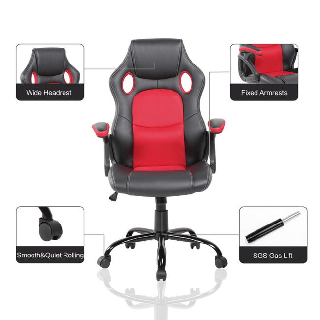 Sedia ufficio ergonomica con braccioli nero rosso