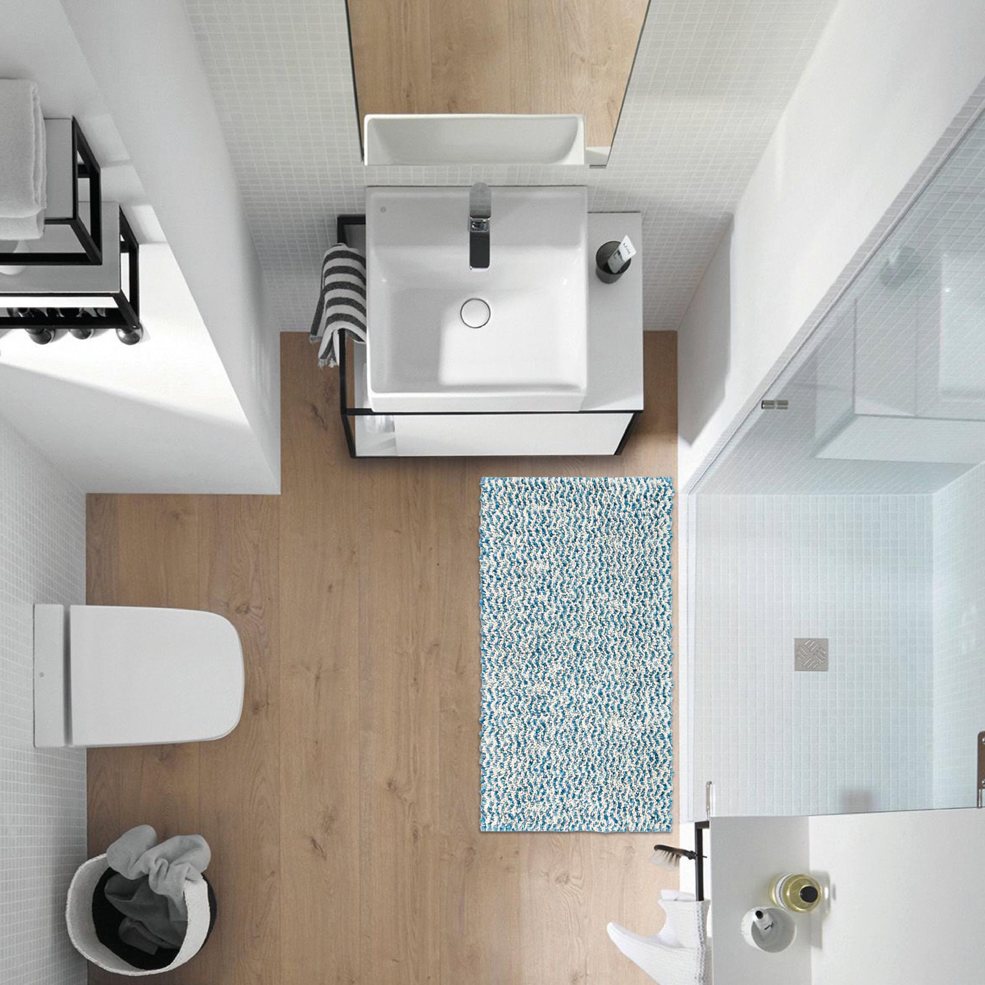 Casatessile Tappeto Da Bagno Ricamato In Puro Cotone - Made In Italy, 55x90 Cm, Azzurro, Morbido, Lavabile In Lavatrice, 1250 G/m²