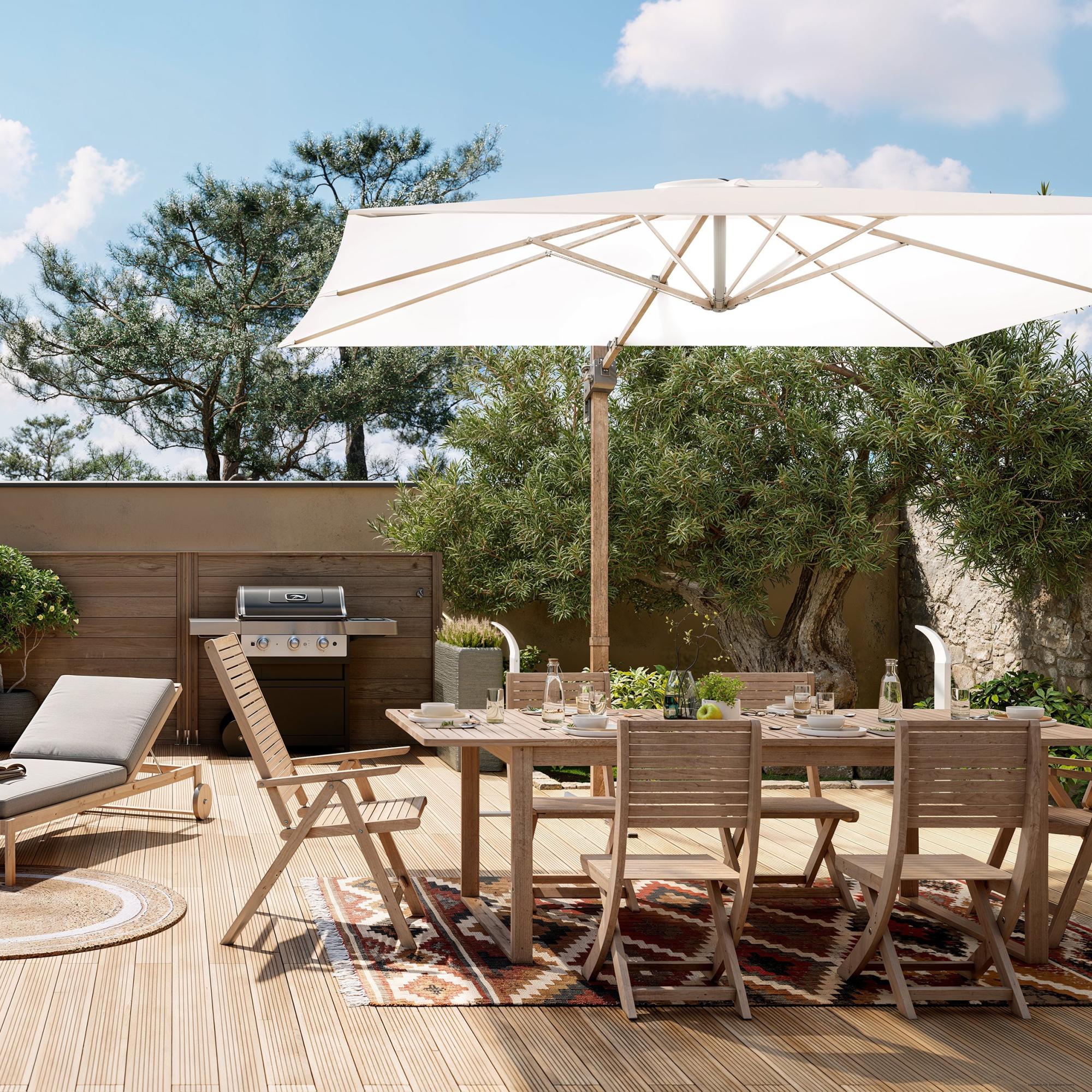 Ombrellone A Palo Decentrato Double Dark SCOLARO 300X300 Cm Con Telo Ecru 82233796