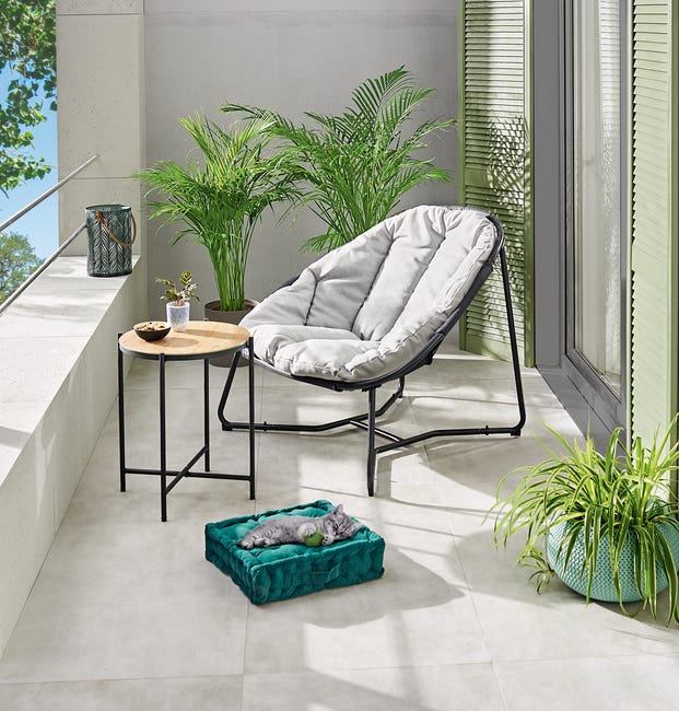 Poltrona da giardino con cuscino Cocoon NATERIAL con braccioli in acciaio,  seduta in textilene grigio / argento