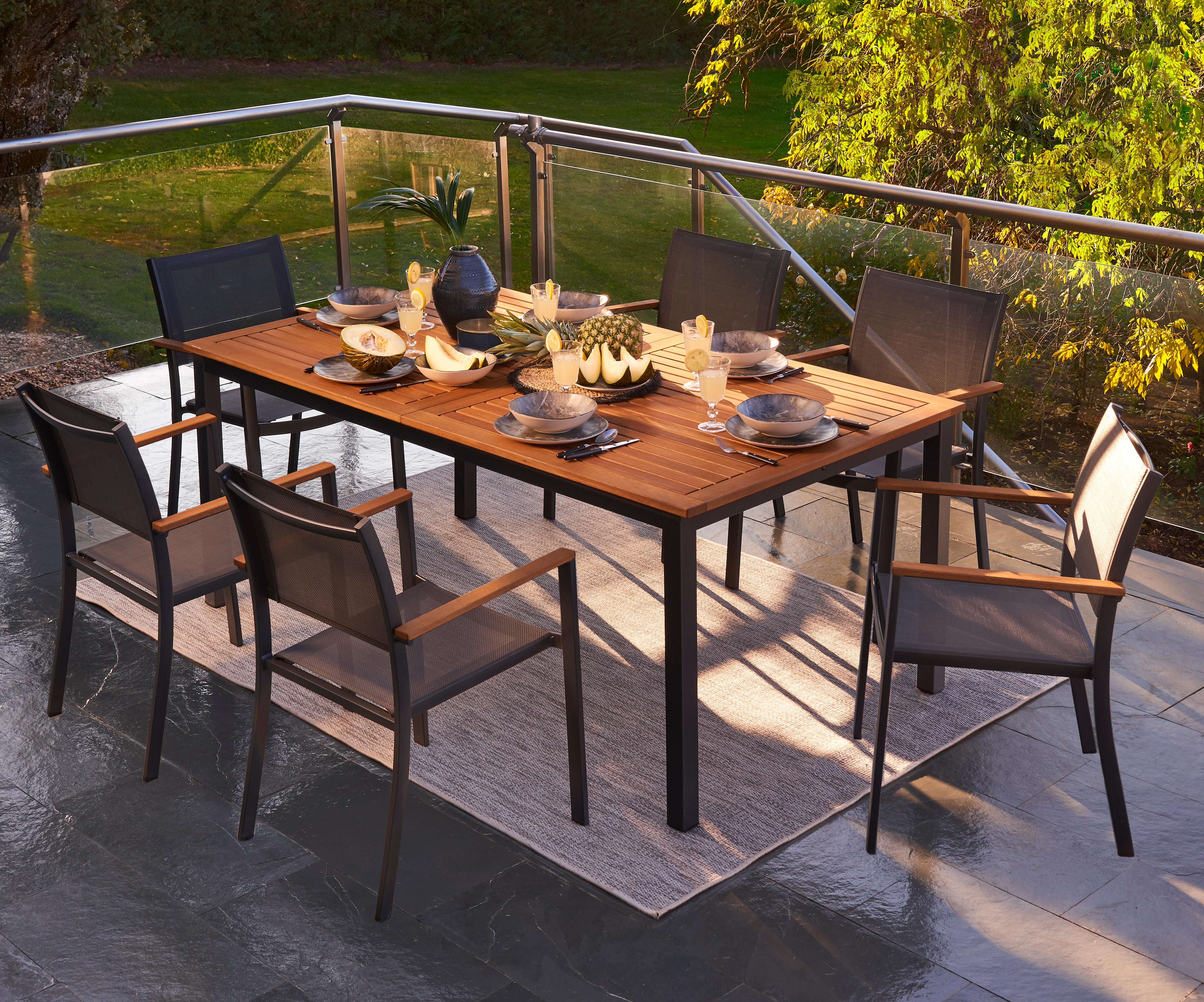 Set tavolo e sedie da giardino 6 posti alluminio marrone