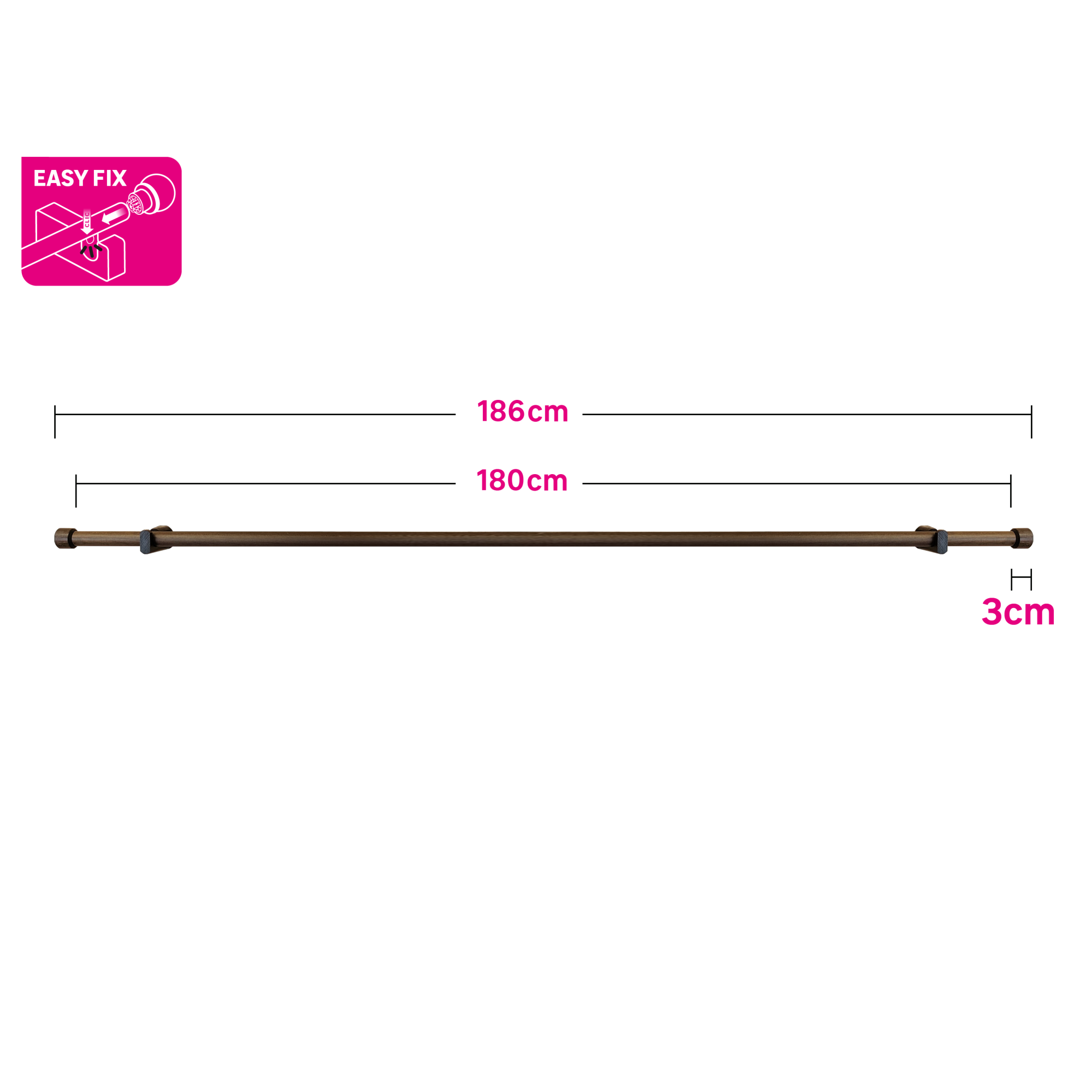 WL.Rocaille Bastone Per Tenda Estensibile 70-120 Cm - Diametro 16/19 Mm, Bianco, Con Staffe E Terminali - 5