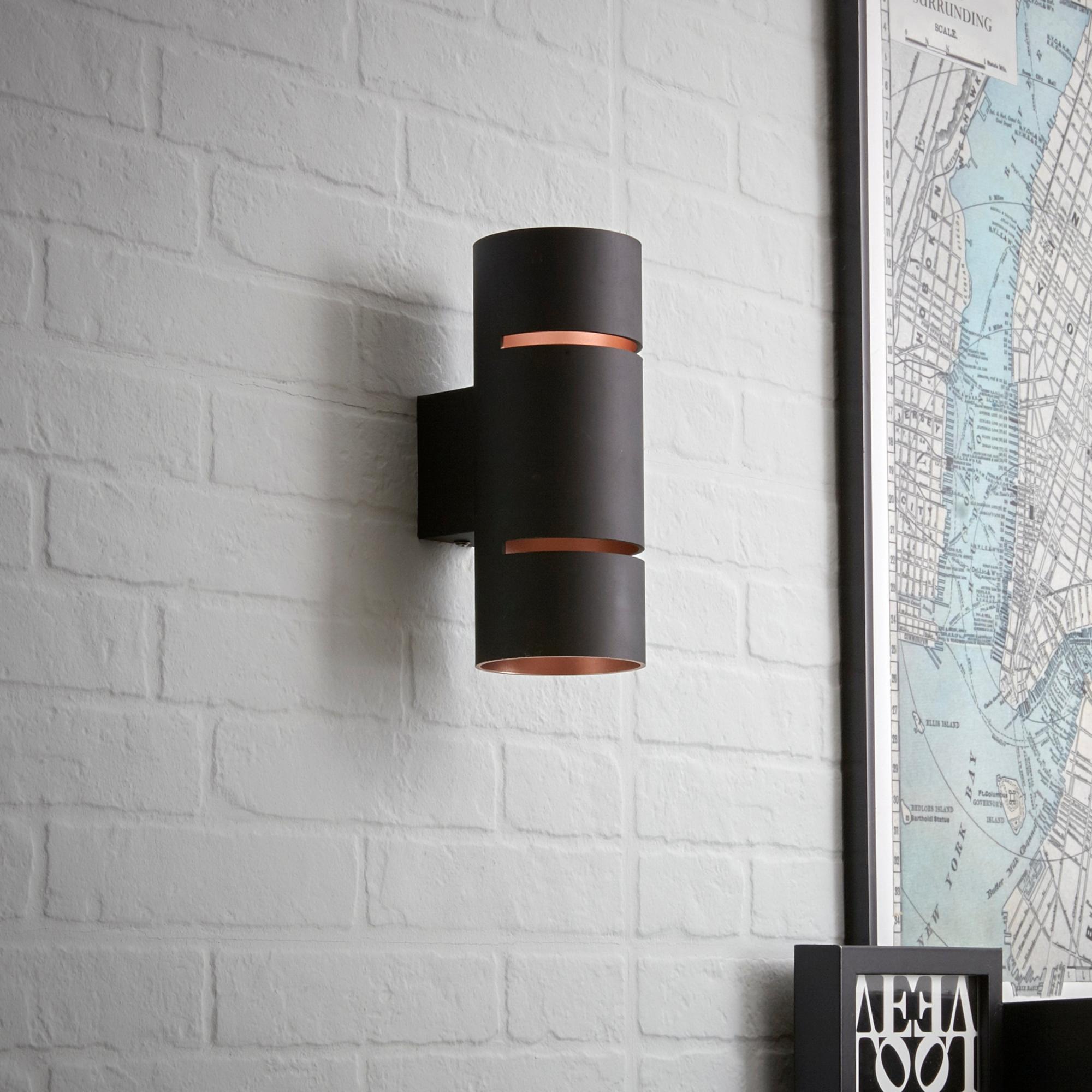 Applique design Tubbo nero/rame, in metallo, D. 8 cm 11.2x20 cm, 2 luci