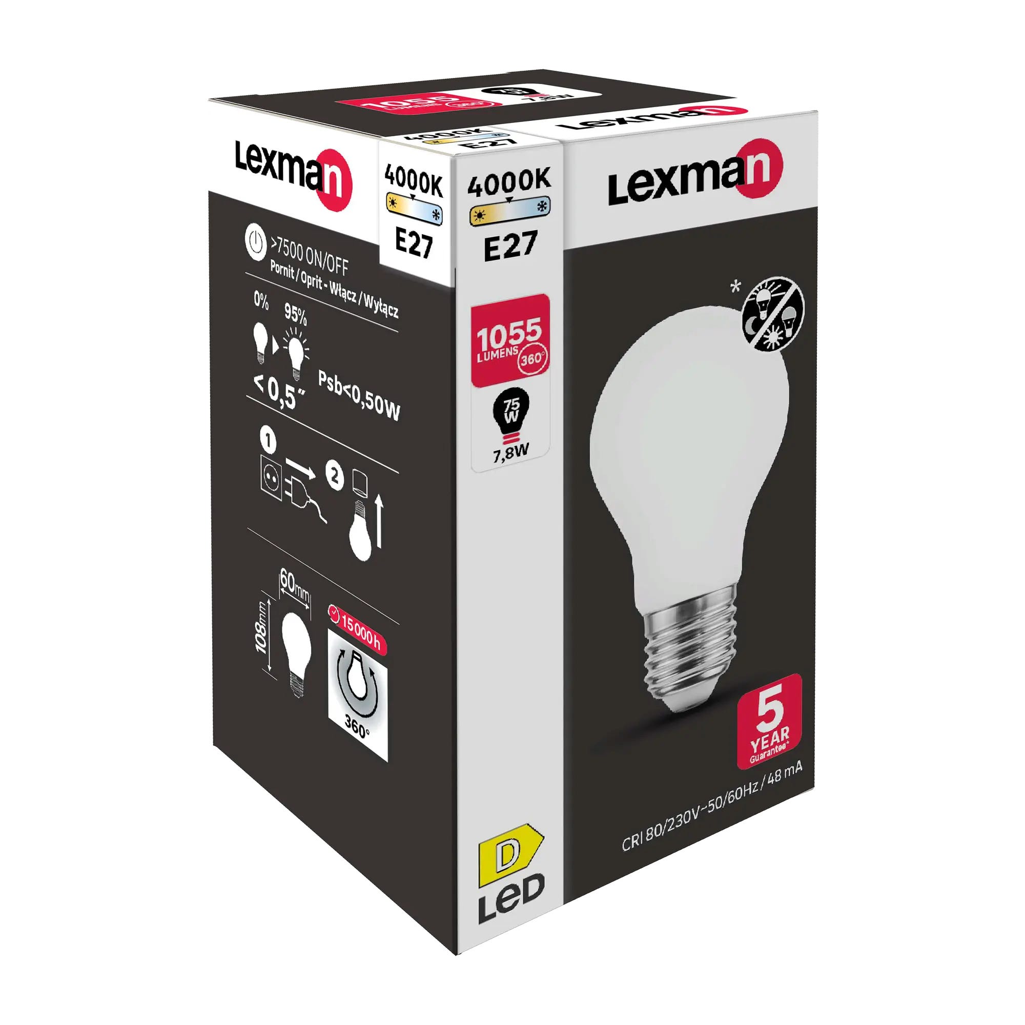 Lampadina LED, goccia, smerigliato, luce calda, 24.5W=3450LM (equiv 200 W),  200° , LEXMAN