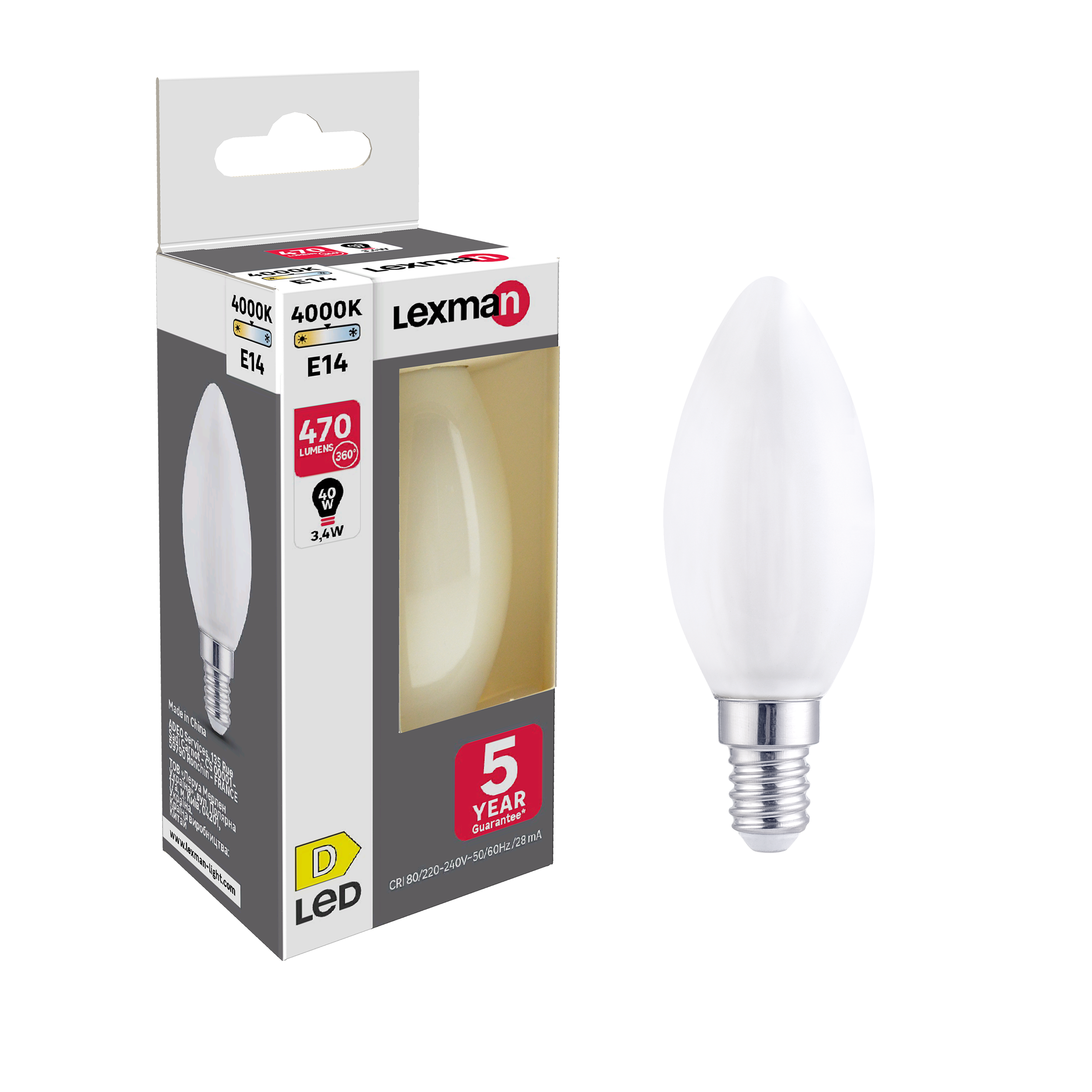 Lampadina LED Dimmerabile E14 C35 4W equivalenti a 32W - Bianco Naturale  4000K