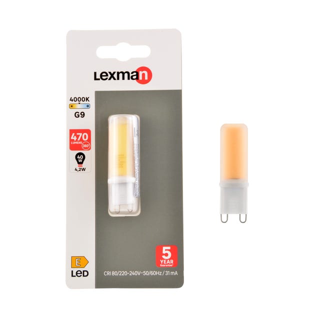 Lampadina LED, capsula, trasparente, luce naturale, 4.2W=470LM (equiv 40  W), 330° , LEXMAN