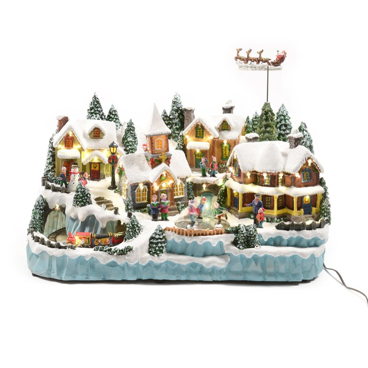 Spetebo Linea decorativa in legno pieghevole 60 x 16 cm – grigio e oro – silhouette città di Natale per decorazione da tavolo