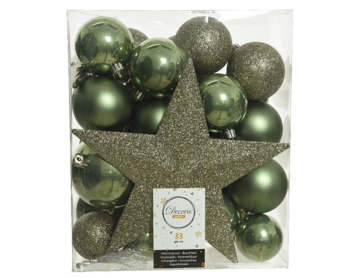 Set di palline natalizie in pvc verde Ø 8 cm confezione da 33 pezzi