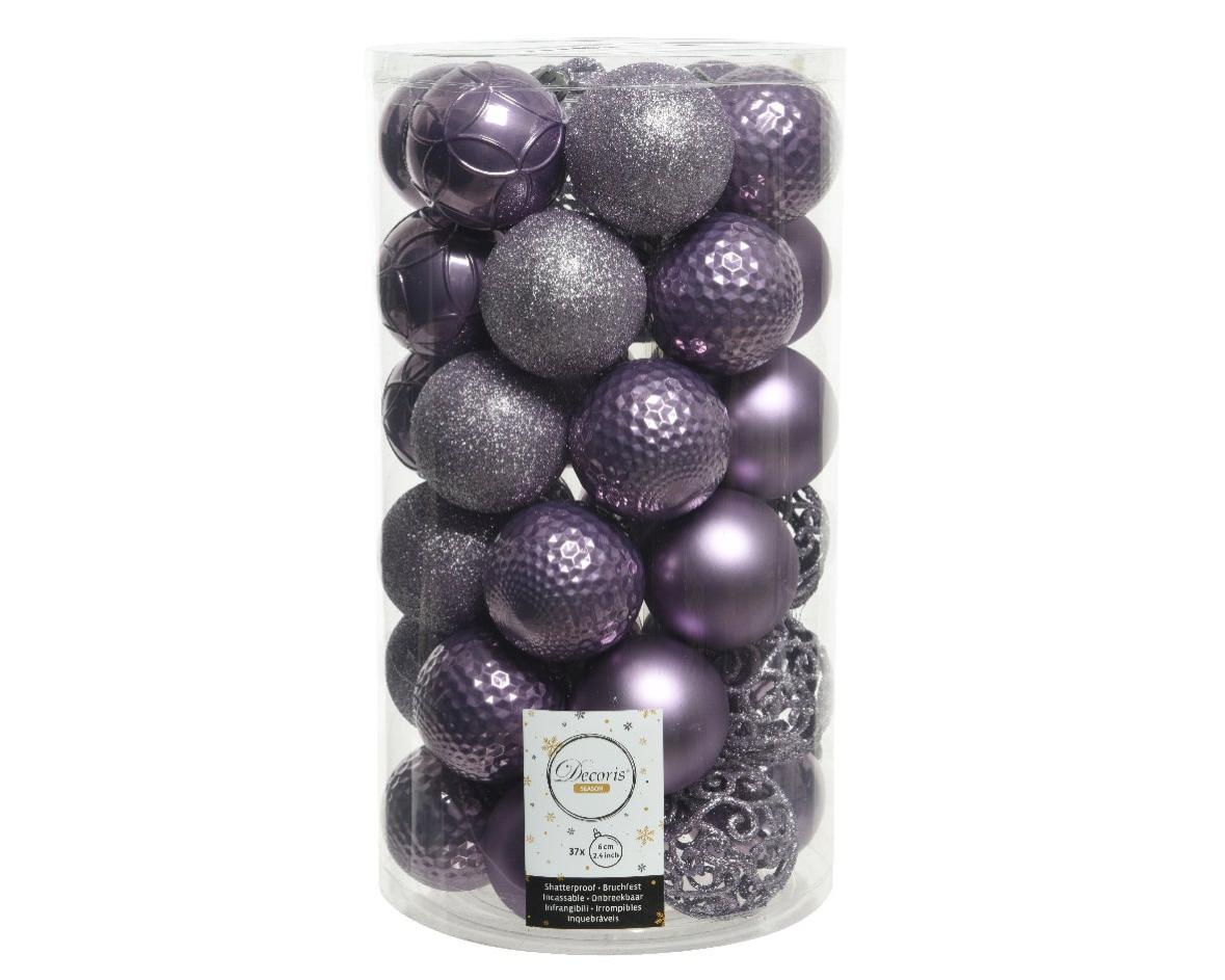Set di palline natalizie in pvc viola Ø 6 cm confezione da 37 pezzi