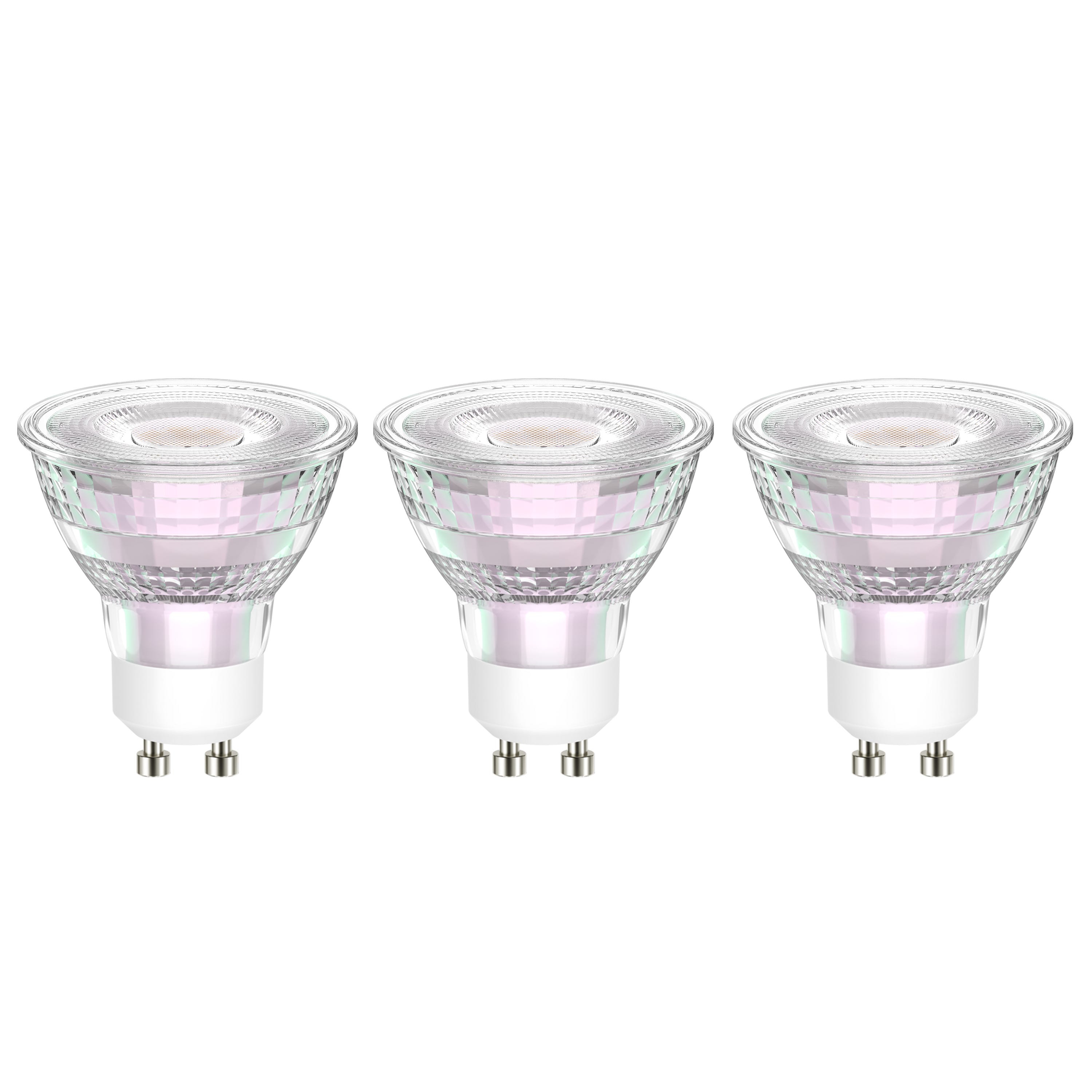 Set da 3 lampadine LED, faretto, trasparente, luce calda, 3.9W=450LM (equiv  50 W), 100° , LEXMAN