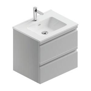 Mobile bagno sospeso 60 cm nero carbone opaco con top per lavabo appoggio e  specchio - Fully