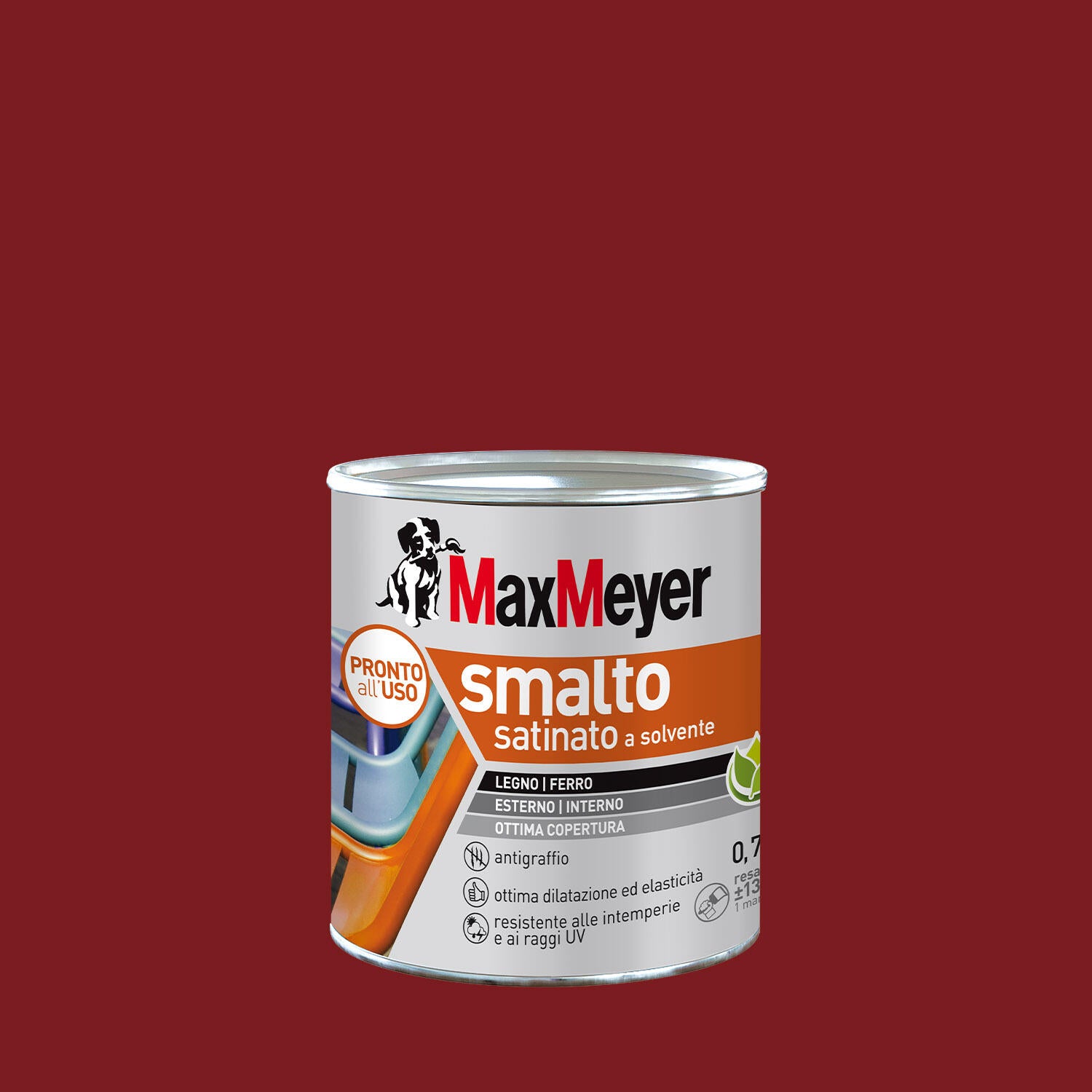 Vernice da esterno per legno e ferro MAXMEYER smalto a solvente rosso  bordeaux ral3011, 0.75 L