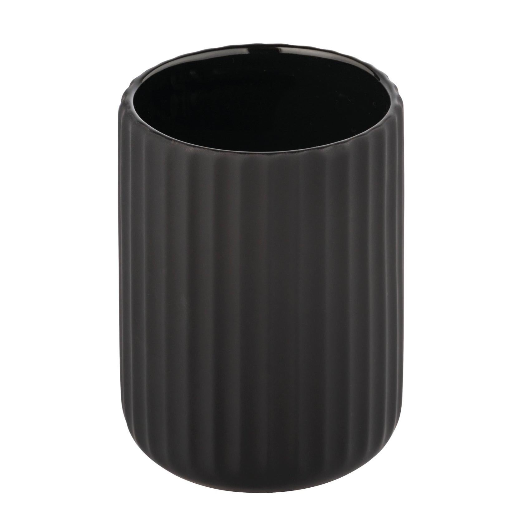 Porta Spazzolini Da Parete In Ceramica Nera - Set Con Bicchiere - Serie Piazza Bremermann®