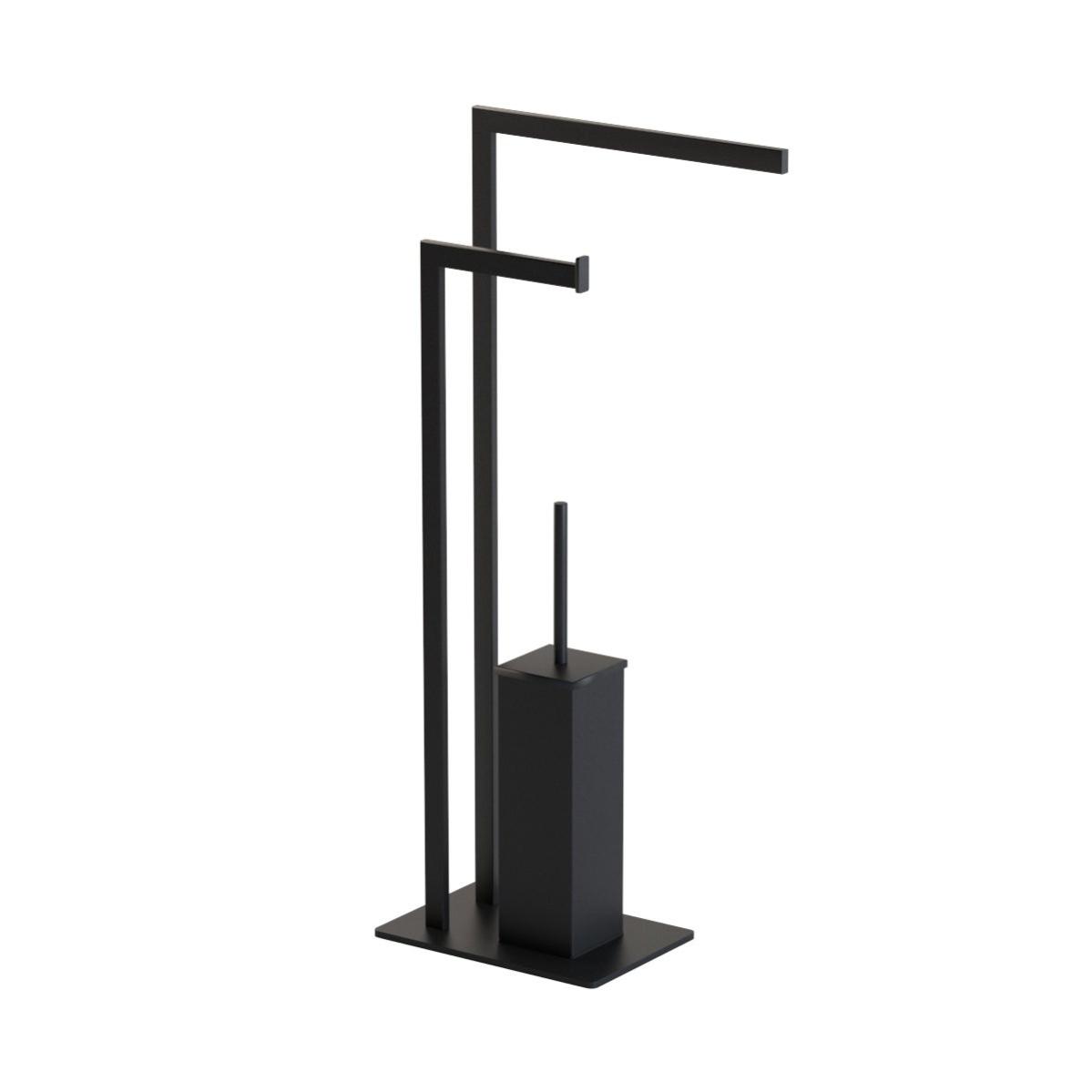 Croydex Set Scopino WC Con Portarotolo E Mensola - Nero Opaco E Legno, 4 In 1 - 3