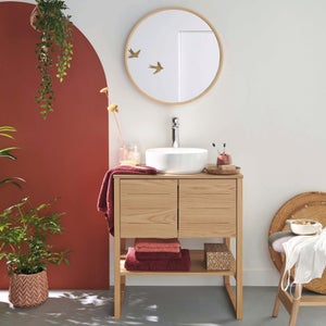 Mobile sottolavabo con lavabo in ceramica incluso, Made in Italy, cm 85 x  36 x 195, colore Quercia bianca