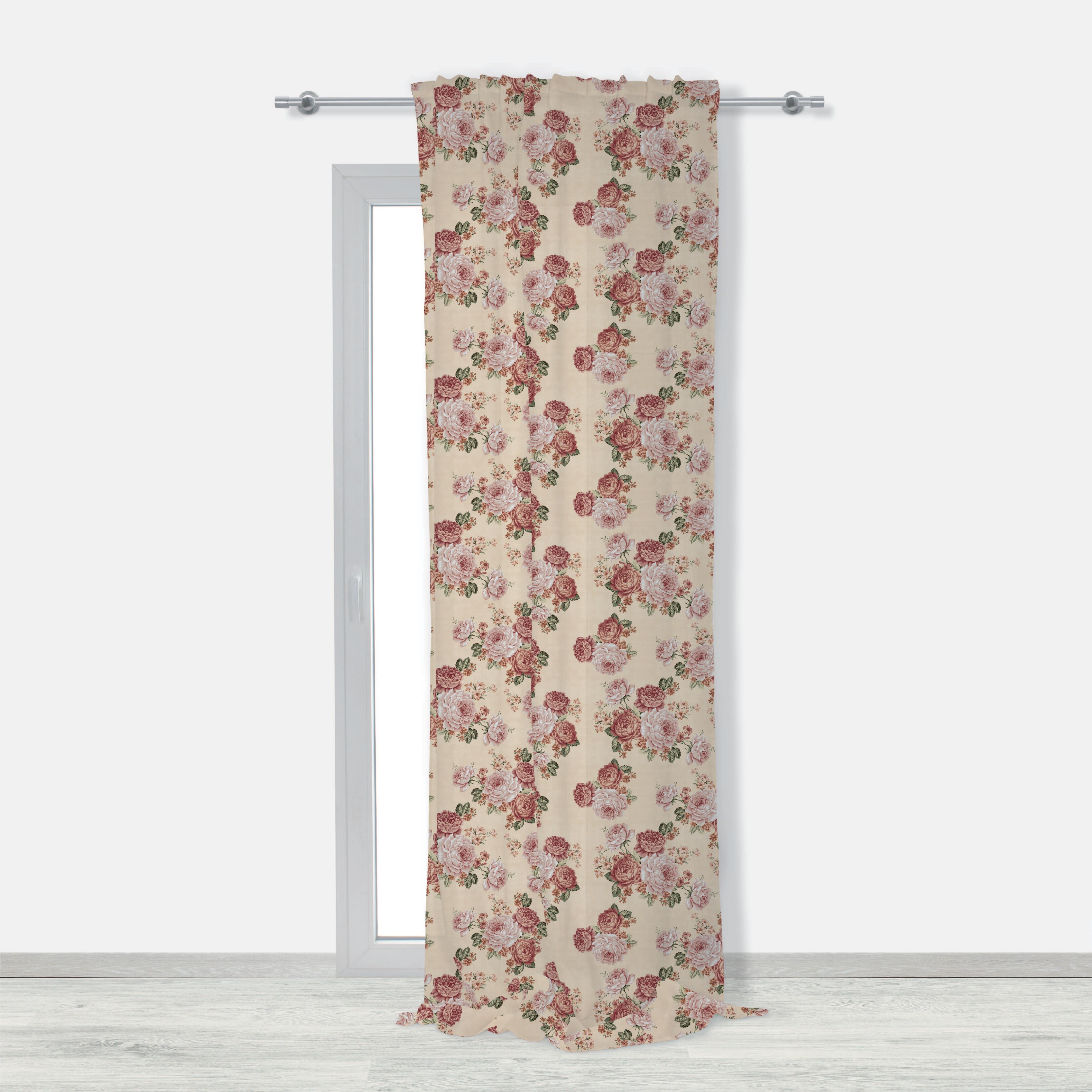 Tenda coprente Floral beige fettuccia con passanti nascosti 140x290 cm