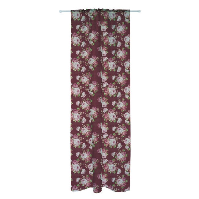 Tenda coprente Floral bordeaux fettuccia con passanti nascosti 140x290 cm