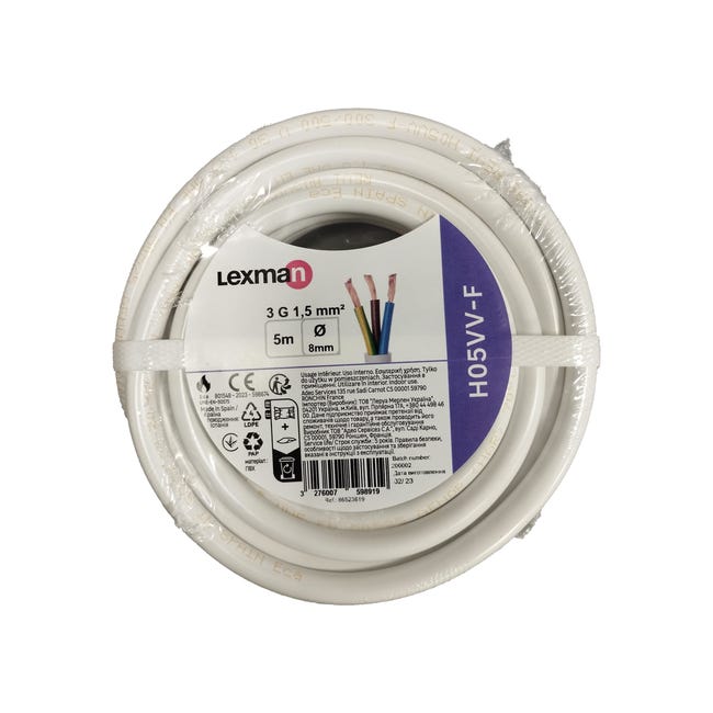 Cavo Prolunga Electraline H05VV-F 3G 1 Mm² - Lunghezza 20 M, Bianco | Per Piccoli Elettrodomestici - Foto 10