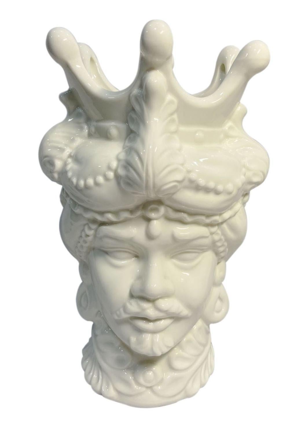Keyhomestore Vaso Testa Di Moro In Ceramica Bianca Lucida – Versione Femminile – Altezza 20 Cm – Made In Italy, Stile Veneziano - 4