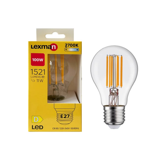 Lampadina LED, goccia, trasparente, luce calda, 11W=1521LM (equiv 100 W),  330° , LEXMAN