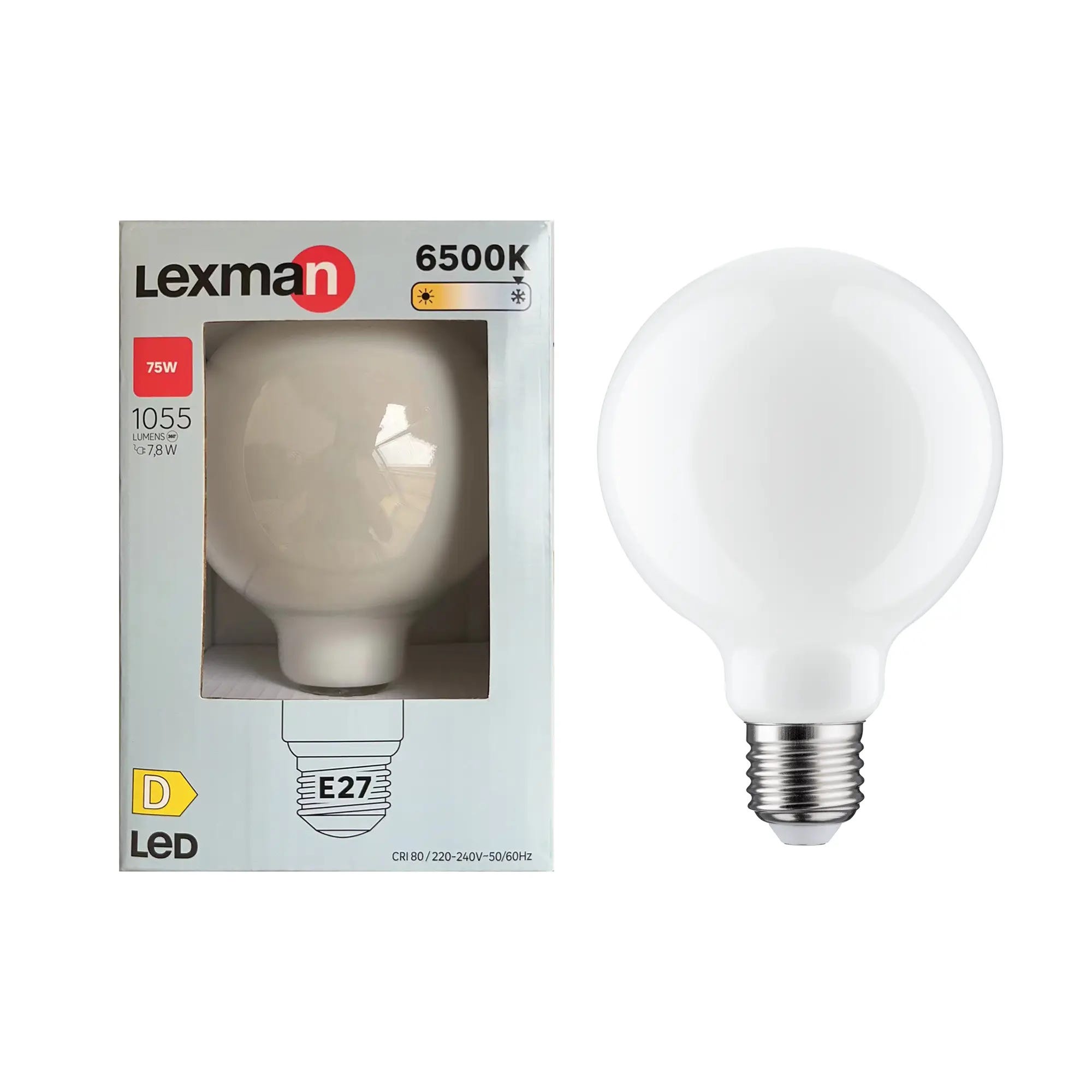 Lampadina LED, globo, opaco, luce fredda, 7.8W=1055LM (equiv 80 W), 330° ,  LEXMAN